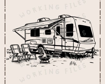 RV and Camp Ground SVG, Camper Vector Design, Campfire Design, Laser Engraver, Clip art PNG, Laser Ready, Cutting Boards, Digital Download
