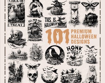 Paquete SVG PNG de Halloween: diseños de brujas, calabazas, fantasmas y esqueletos, archivos grabados con láser, tablas de cortar, imágenes prediseñadas espeluznantes, descarga digital