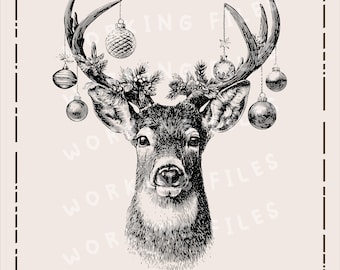 Renne ornement SVG, conception de chasse de Noël, fichiers gravés au laser, planches à découper svg, planche de charcuterie, clipart Noël PNG, numérique