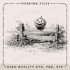 Pumpkin on the Fence SVG, Jack o Lantern Clipart, Farmhouse Decor Signs, Laser Engraving, Halloween PNG, Cutting Boards, Digital Download