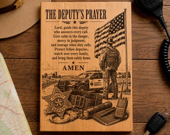 Oración del ayudante del sheriff SVG, Regalo para ayudante del sheriff del condado PNG, Archivo de grabado láser para fuerzas del orden, Diseño de letrero de madera para oficial patriótico