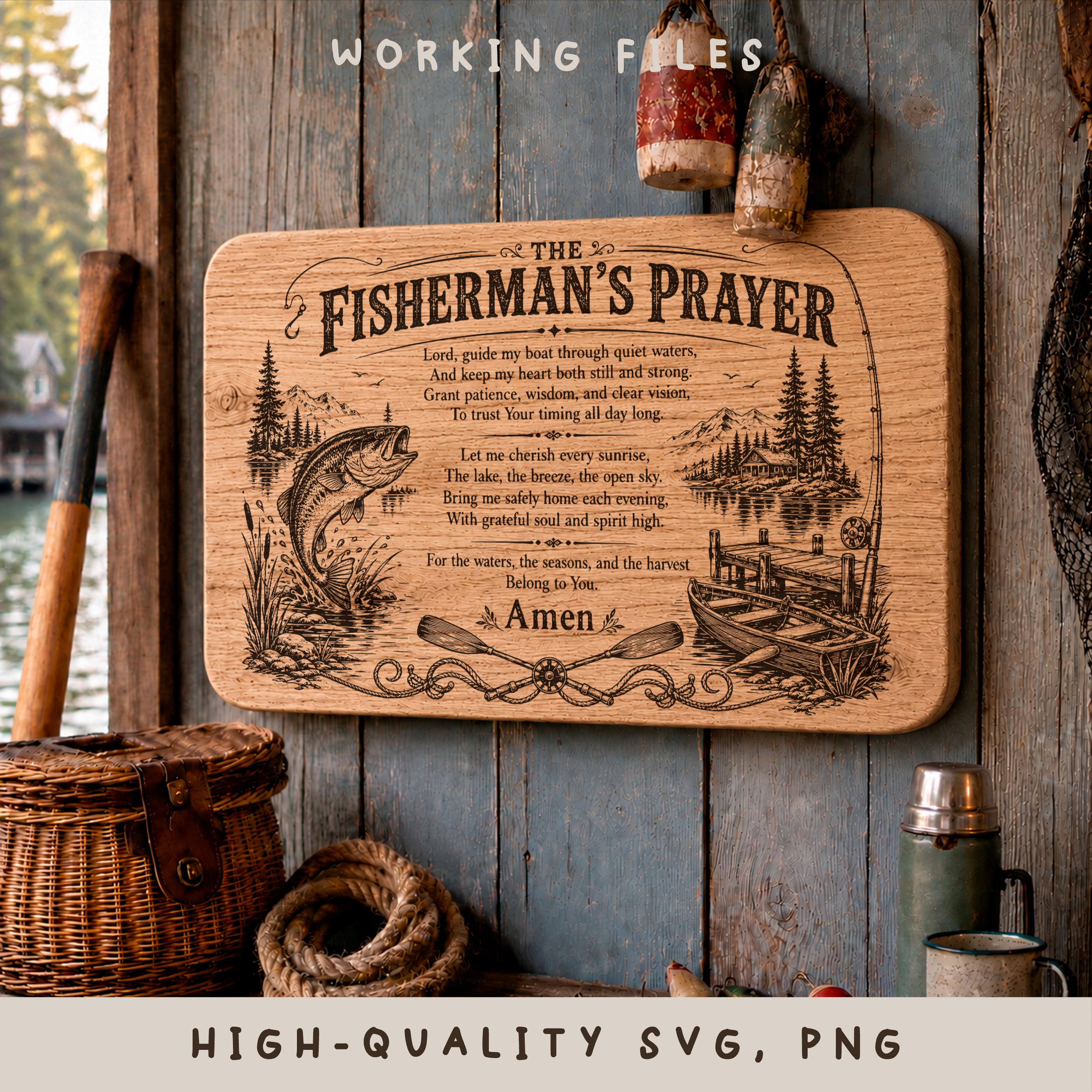 Prayee Fish Fisherman's Prayer SVG, Fishing Cutting Board Design, Christian Sign ...