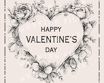 Floral Heart SVG, Happy Valentines Day PNG, Design for Couple, Laser Engraving Files, Cutting Boards svg