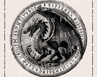 Dragón nórdico SVG, diseño escandinavo Fafnir PNG, archivos de grabado láser para máquinas CNC Lightburn y Glowforge
