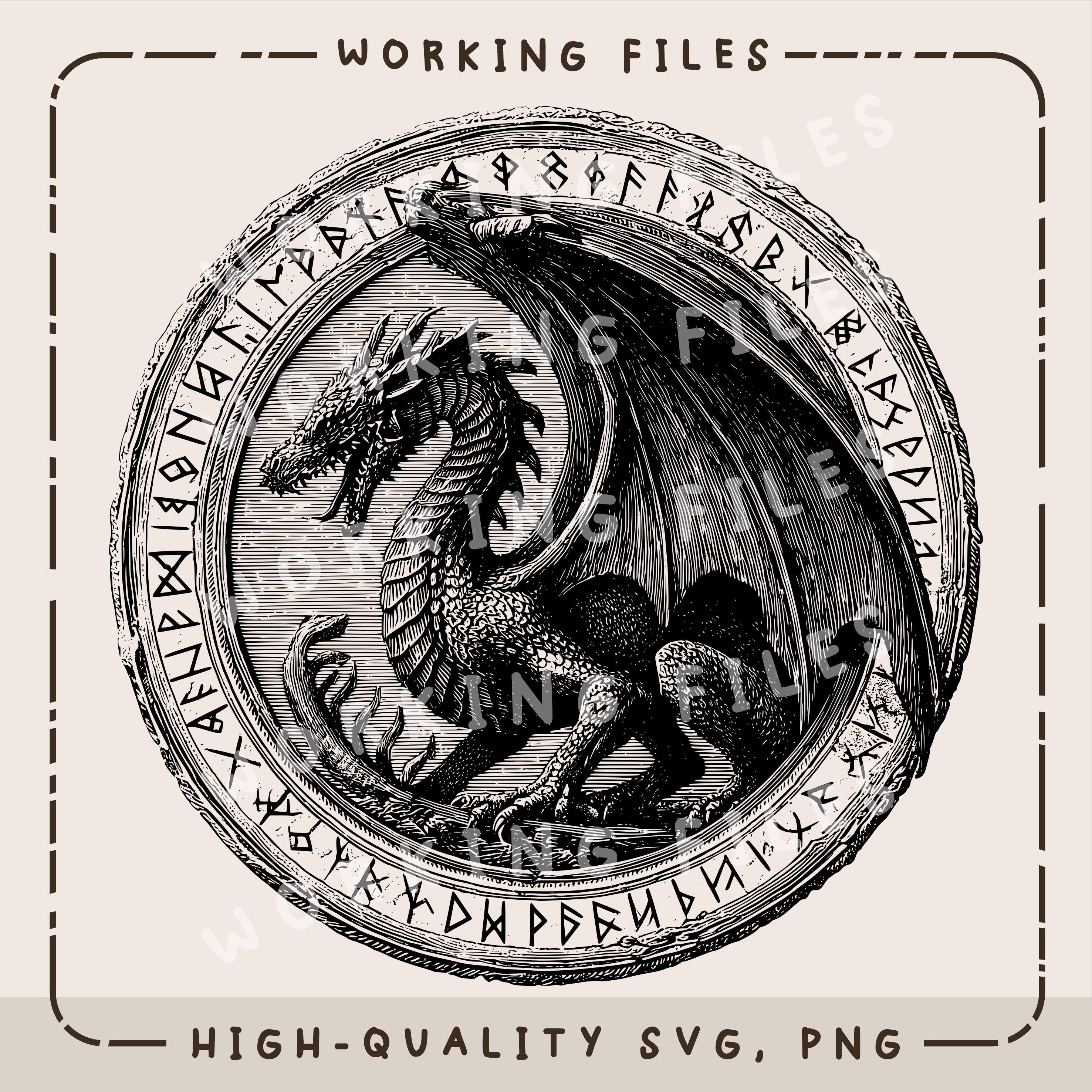 Norse Dragon SVG, Scandinavian Fafnir PNG Design, Laser Engraving