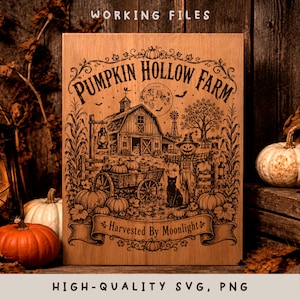 Pumpkin Hollow Farm SVG, Halloween Farm Cutting Board Design, Pumpkin Patch PNG, Fall Laser Engraving File
