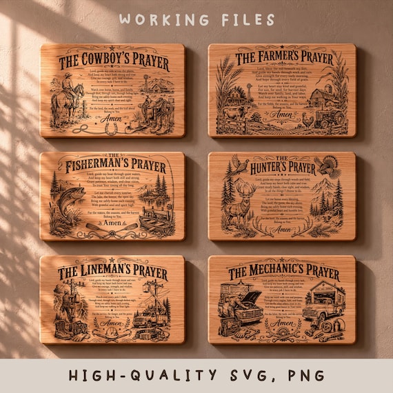 Men's Prayer SVG Bundle, Hunter Fisherman Cowboy Farmer Trucker Mechanic Lineman Biker PNG, Cabin Sign Laser Engraving
