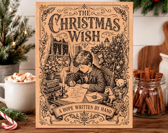 SVG de deseos navideños, PNG de carta a Papá Noel, archivo de grabado láser navideño vintage, diseño de placa de madera navideña escrita por un niño
