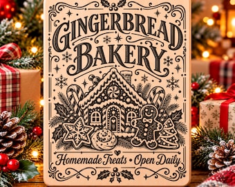 Gingerbread Bakery SVG, Christmas Cookies PNG, Holiday Baking Laser Engraving File, Vintage Kitchen Sign