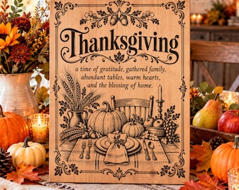 Thanksgiving SVG, Gratitude Family Quote PNG, Fall Table Laser Engraving Design, Autumn Home Decor File