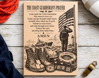 SVG de oración de la Guardia Costera, PNG de regalo para guardacostas, archivo de grabado láser para jubilación militar, diseño de letrero de madera patriótico