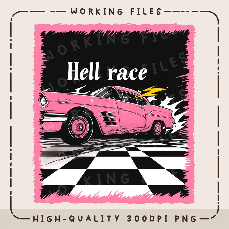 Hellish Racing Logo Pink Car PNG, Muscle Retro Car Sublimation Design, Hell Race T-shirt ...