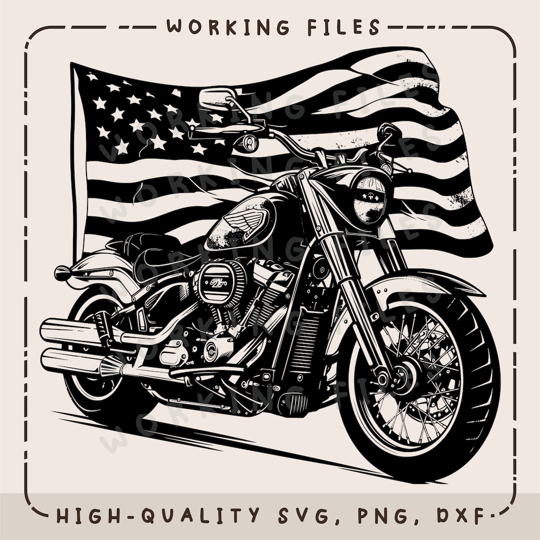 Motorcycle SVG, American Flag Vector Design, Laser Engraver, Clip