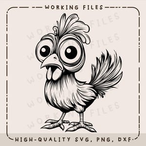 Lustiger Hahn SVG, verrücktes Huhn, Bauernhof Tier Png, T-Shirt Sublimationsdesign, Laser Engraver, Clip Art PNG, Schneidebrett, digitaler Download
