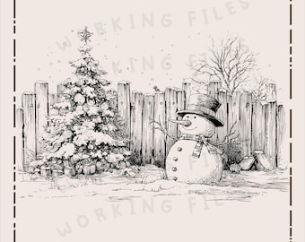 Bonhomme de neige Noël SVG, svg de planches à découper, conception de scènes d'hiver, fichiers gravés au laser, planche de charcuterie, clipart PNG, téléchargement numérique