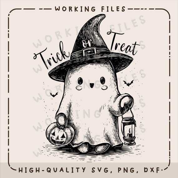 Trick or Treat SVG, Halloween Cutting Boards svg, Cute Ghost Design, Laser Engraved Files, Charcuterie Board, Spooky Clip art PNG, Digital