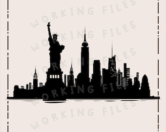 New York City SVG, US Skyline Silhouette, Statue of Liberty Design, Laser Engraver, Clip art PNG, Cutting Boards, Digital Download