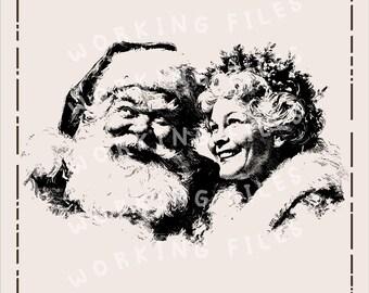 Sr. y Sra. Clause SVG, Tablas de cortar SVG, Diseño de Papá Noel navideño, Archivos grabados con láser, Tabla de charcutería, Clip art navideño PNG