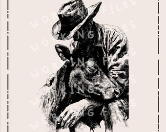 Farmer and Cow SVG, Farm Life Clipart PNG, Cutting Boards svg, Laser Engraving Files