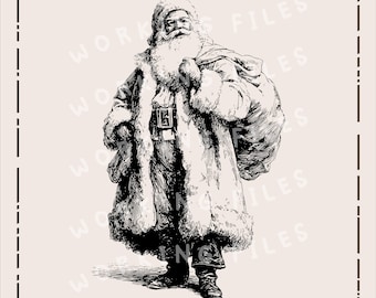 Papá Noel con bolsa de regalo SVG, archivos grabados con láser, diseño navideño, tablas de cortar SVG, imágenes prediseñadas navideñas PNG