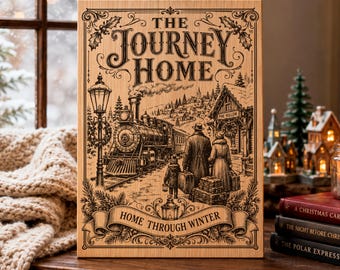 El viaje a casa SVG, escena de tren navideño vintage PNG, archivo de grabado láser de viaje de invierno, placa de madera navideña nostálgica
