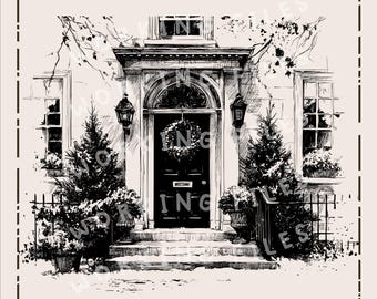 Puerta navideña SVG, diseño de casa navideña, archivos grabados con láser, tablas de cortar SVG, tabla de charcutería, imágenes prediseñadas navideñas PNG, descarga digital