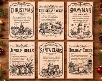 Paquete de definiciones navideñas en formato SVG, 20 diseños divertidos de diccionario navideño en formato PNG, archivos de grabado láser vintage.