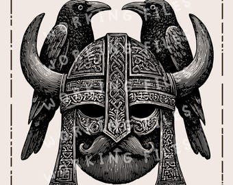Vikingo con cuervos SVG, diseño nórdico PNG, archivos de grabado láser para Lightburn y Glowforge CNC