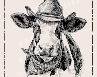 Cow Cowboy Hat SVG, Farm Animal Png, Laser Engraving Files, Western Clipart PNG, Cutting Boards Svg