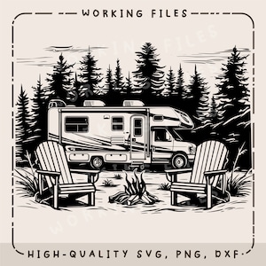 RV and Camp Ground SVG, Camper Vector Design, Campfire Design, Laser Engraver, Clip art PNG, Laser Ready, Cutting Boards, Digital Download