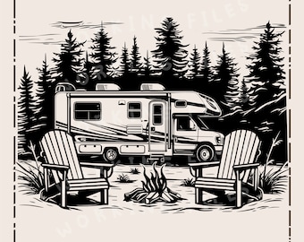 RV and Camp Ground SVG, Camper Vector Design, Campfire Design, Laser Engraver, Clip art PNG, Laser Ready, Cutting Boards, Digital Download