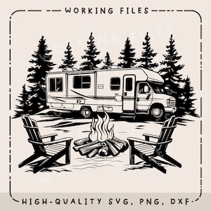 RV and Camp Ground SVG, Camper Vector Design, Campfire Design, Laser Engraver, Clip art PNG, Laser Ready, Cutting Boards, Digital Download