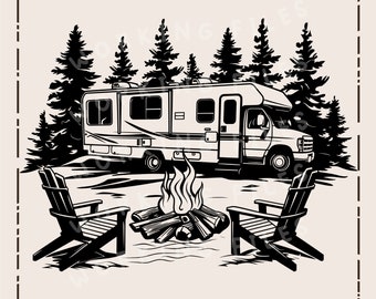 RV and Camp Ground SVG, Camper Vector Design, Campfire Design, Laser Engraver, Clip art PNG, Laser Ready, Cutting Boards, Digital Download