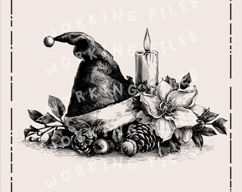 Gorro de Papá Noel SVG, Archivos navideños grabados con láser, Tablas de cortar SVG, Diseño de adornos de invierno, Imágenes prediseñadas navideñas PNG