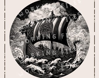 Barco vikingo SVG, Drakkar PNG, diseño escandinavo, archivos de grabado láser para Lightburn y Glowforge CNC.