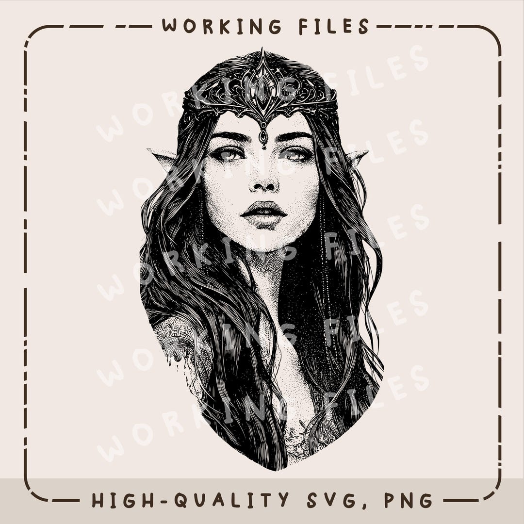 Elf Queen Vector Elven Princess SVG, Elf Portrait PNG Design, Laser Engraving Files for ...