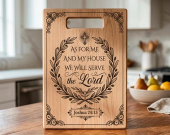 Sirve al Señor SVG, Tabla de cortar cristiana, Versículo bíblico Josué 24:15, Archivos para grabado láser, Diseño PNG religioso