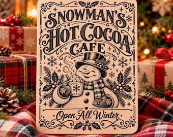 Caffè con cioccolata calda a forma di pupazzo di neve SVG, bevanda natalizia PNG, insegna invernale accogliente, file per incisione laser natalizia
