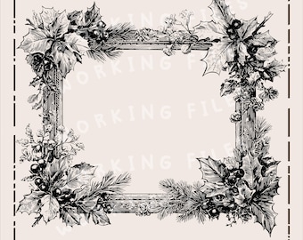 Marco navideño SVG, archivos grabados con láser, tablas de cortar SVG, diseño de corona de invierno, imágenes prediseñadas navideñas PNG