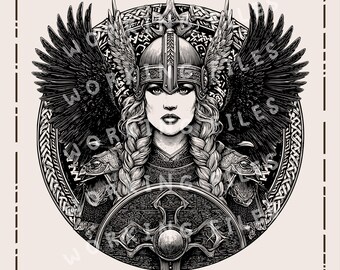 Guerrera Valquiria SVG, Diseño Escandinavo, Mujer Nórdica PNG, Archivos de Grabado Láser para Lightburn y Glowforge CNC