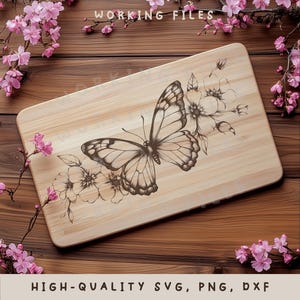 Cutting Board SVG, Butterfly and Flowers PNG, Charcuterie Board, Laser Engraving File, Chopping Board, Cnc, Digital Download