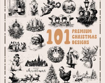 Paquete de SVG y PNG navideños, archivos de grabado láser, tablas de cortar SVG, diseños de escenas invernales, imágenes prediseñadas navideñas