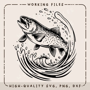 Trout SVG, Rainbow Trout, Black Bass, Fish Vector Design, Fishing SVG, Laser Engraver, Clip art PNG, Cutting Boards, Digital Download