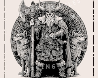 Vikingo con hacha SVG, diseño escandinavo PNG, archivos de grabado láser para Lightburn y Glowforge CNC.