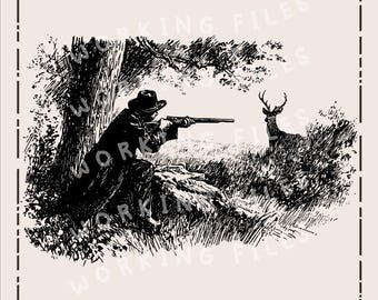 Hirsch jagen SVG, Lasergravur-Dateien, Jäger Clipart PNG, Schneidebretter svg
