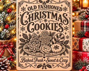 Old Fashioned Christmas Cookies SVG, Xmas Cutting Board PNG, Holiday Baking Sign, Cozy Winter Laser Engraving File