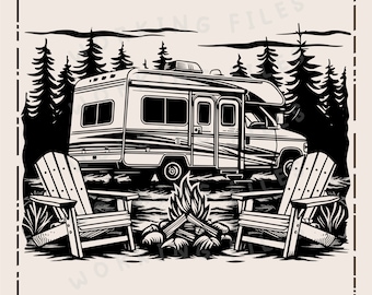 RV and Camp Ground SVG, Camper Vector Design, Campfire Design, Laser Engraver, Clip art PNG, Laser Ready, Cutting Boards, Digital Download