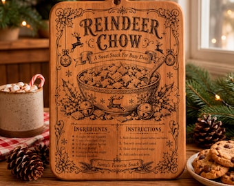 Receta de comida para renos SVG, letrero de snack navideño PNG, archivo de grabado láser de comida para cachorros, diseño de tablero de recetas navideñas vintage