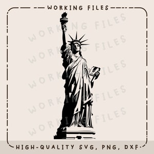 Estátua da Liberdade SVG, design vetorial americano, gravador a laser, clip art PNG, Cnc, tábuas de corte, download digital