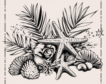 Starfish and Seashells SVG, Ocean Vector Design, Sea Laser Engraver, Clip art PNG, Cutting Boards, Digital Download